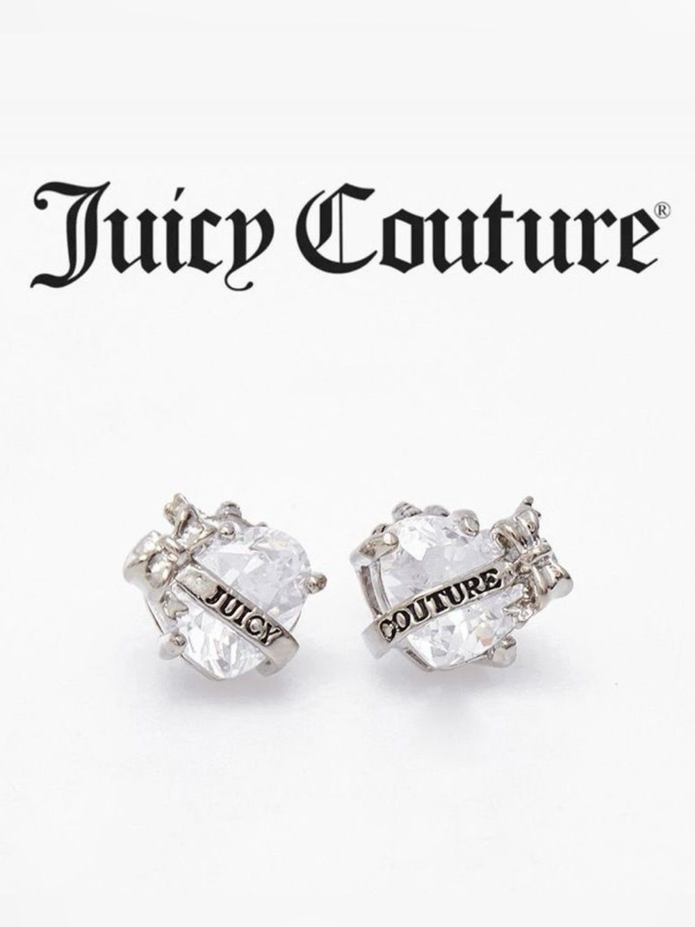 💍 Juicy Couture Black Label Faceted Crystal Heart Stud Earrings 💍